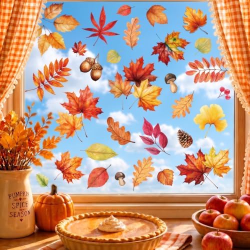 102 PCS Fall Window Clings Decor Autumn Thanksgiving Decorations Stickers