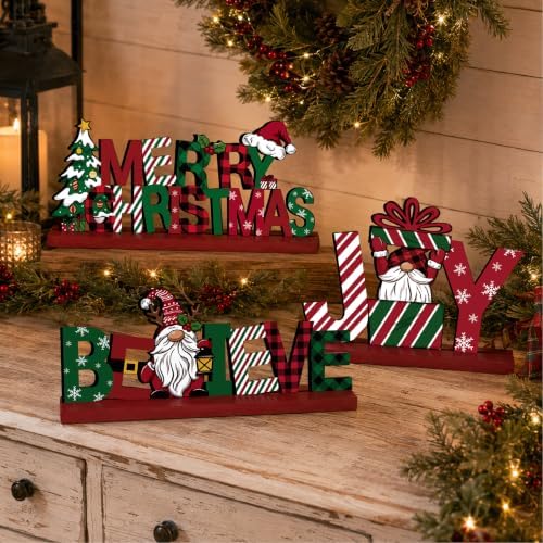 3 Pcs Christmas Table Decorations, Wooden Christmas Decor Indoor