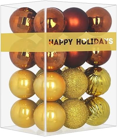 Bronze & Gold 3.2" Large Christmas Balls - Christmas Tree Decoration Ornaments Shatterproof Hanging Balls for Birthday Halloween Holiday Wedding Decorations Set of 24pcs
