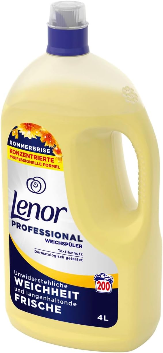Lenor Professional Fabric Softener, 200 Washes, 4 Litres, Summer Breeze, Irresistible Softness and Long-Lasting Freshness, for Professional Use
