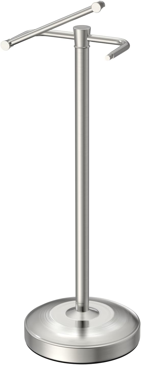 Freestanding Toilet Paper Holder Stand, Heavy Duty Brushed Nickel Stainless Steel Toilet Paper Holder with Weighted Base, Rustproof & Tool-Free Installation for Modern Bathrooms