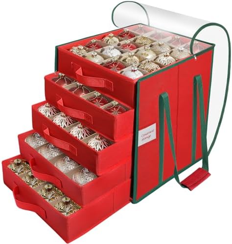 Christmas Ornament Storage Box,5 Tier Holds Up to 100-3” Holiday Décor