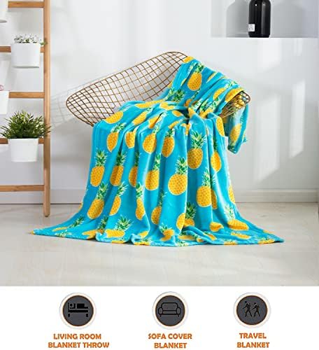 Elegant Comfort Luxury Velvet Super Soft Christmas Prints Fleece Blanket-Holiday Theme Home Décor Fuzzy Warm and Cozy Throws for Winter Bedding, Couch and Gift, 50 x 60 inch, Pineapple