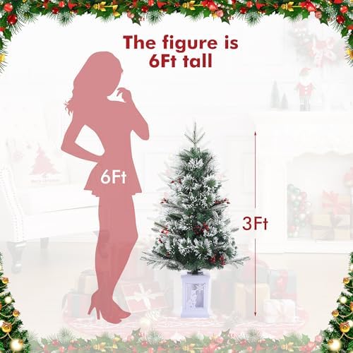 GAOMON 3FT Prelit Christmas Tree, Artificial Xmas Tree with Lighting Base