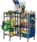 keomaisyto 3-Sided Garden Tool Organizer with Wheels, Garage Storage Rack