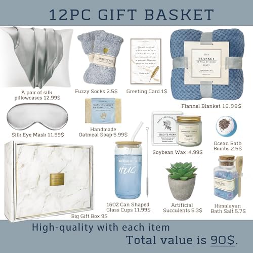 AHAGIFTREE Get Well Soon Gift Baskets For Women,12PC Get Well Gifts for Women After Surgery,Birthday Gifts,Care Package,Grief,Sympathy,Condolences Gift Basket for Friend (navy blue)
