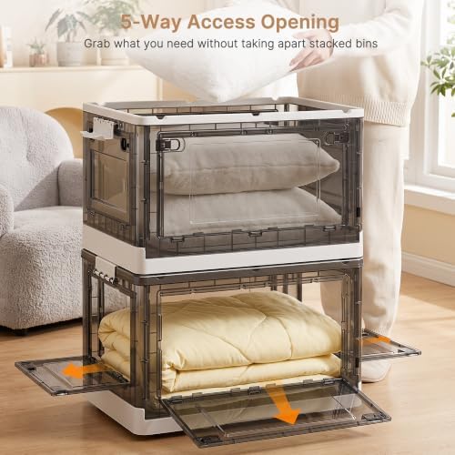92QT Clear Stackable Storage Bins with Lids, Collapsible Organizers, 1 Pack