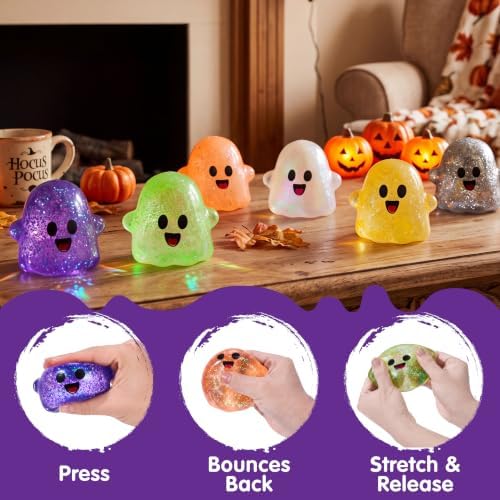 JOYIN 6 PCS Halloween Glitter Ghost Squishy Toys, Slow Rising Squishy Toys, Anxiety Relief Stress Balls, Sensory Toy for Kids Teens, Party Favors, Trick or Treating, Classroom Prize