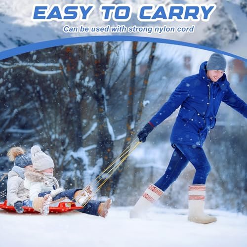 Lenwen 23.6 Inch Winter Snow Sleds with Handles Heavy Duty Outdoor Round Plastic Snow Saucer Sled Downhill Saucer for Kids Adults Cold Weather Sport