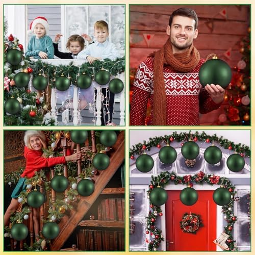 Wettarn 8 Pcs 6" Green Christmas Tree Plastic Ball Ornaments