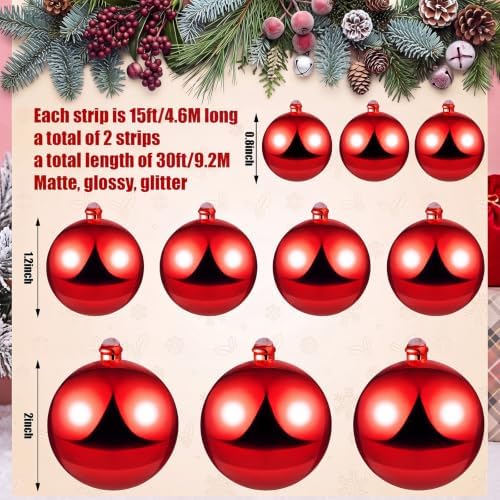 2 Pcs 15 ft Christmas Ball Ornament Garland, Red