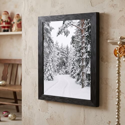 Framed Snowy Pine Path Canvas Wall Art, Winter Art, Black Frame Inch 8x10