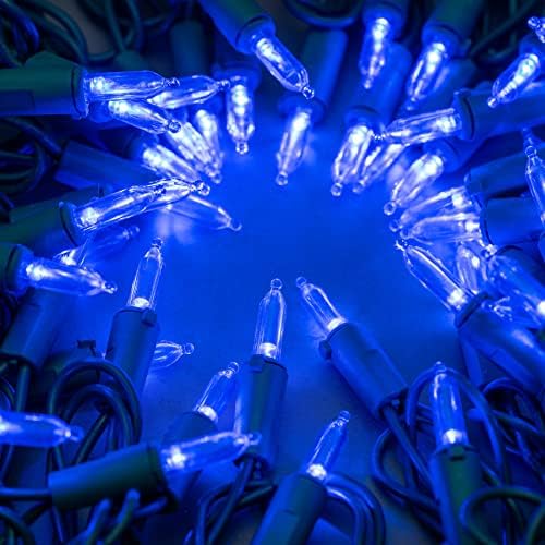 YULETIME 200 Blue LED Christmas Lights, 66 ft Green Wire UL String Light