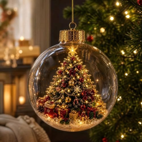Glowing Christmas Ornaments - Mini Gold Light-Up Christmas Ball Ornaments - Christmas Tree Ornament with Warm LED Light for Tree Mantel, Holiday Scene Decoration & Gift