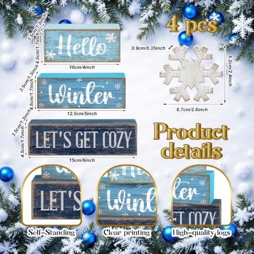Lineshading 4 Pcs Snowflake Christmas Table Decorations Hello Winter Blocks
