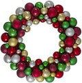 2-Finish Shatterproof Ornaments and Tinsel Christmas Wreath - 24" - Multicolor - Unlit