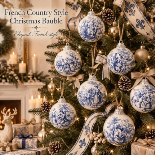 Outus 16 Pcs Blue and White Toile De Jouy Christmas Ball Ornaments for Tree