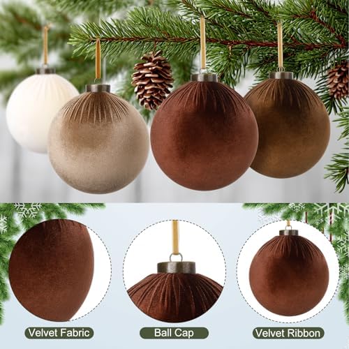 Liliful 12 Pcs Extra Large Velvet Christmas Balls Velvet Ornaments for Christmas Tree Flocked Shatterproof Xmas Tree Balls Bulk for Holiday Party Xmas Trees Hanging Decorations(6 Inch,Brown)