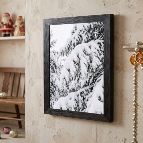 Framed Winter Pine Canvas Wall Art, Snow Landscape, Black Frame Inch 24x36