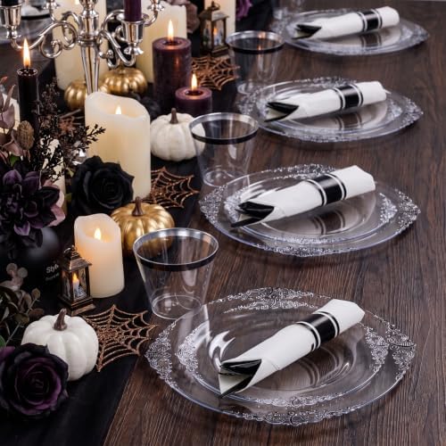 Hioasis 350 Pcs Clear Black Plates for Party
