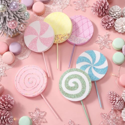 Roowest 12 Pcs 13.78'' Pastel Large Candy Christmas Decorations Giant Lollipop Candy Decoration with Sticks Macaron Peppermint Xmas Decor for Christmas Tree Ornament Holiday Party (Pastel,6 Styles)