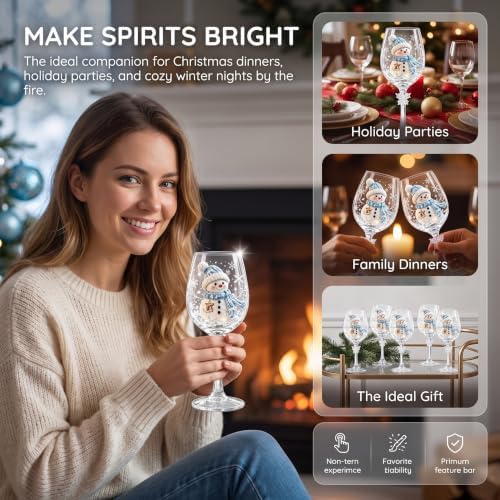 Christmas Wine Glass Collection Gift Box Set, Christmas Wine Glasses, Raised Holiday Goblet with Snowflake Decor, Festive Glassware, Wines & Cocktails, Holiday Party & Table Decor (B)