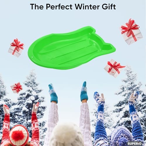 Superio Toboggan Snow Sled- 37” Plastic Slider for Kids and Adults- Heavy Duty Sled for 1 Rider with Pull Ropes for Downhill Sledding, Winter Outdoor Sports