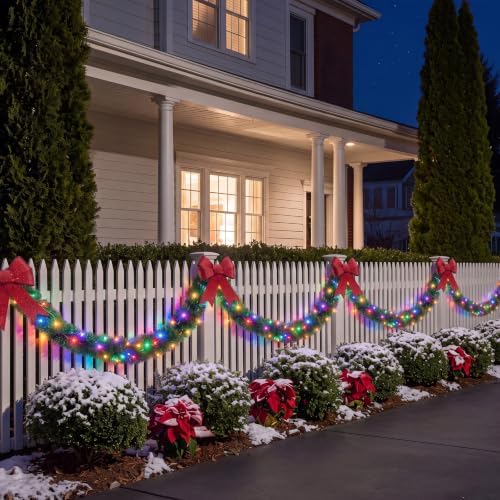 Kingdder 2 Pcs 30FT Outdoor Christmas Garland with Solar Lights, Multicolor