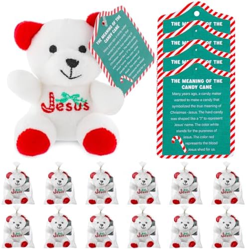 Poen Jesus Cane Plush Toy White Red Christmas Religious Decoration