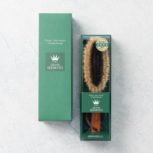 Ikemoto Clothes Brush Made in Japan – Anti-Static Natural Wood Garment Brush with Horsehair & Copper Bristles | Ideal for Suits, Coats, Formalwear | Gift Boxed
