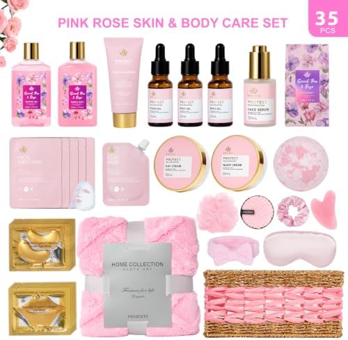 Gifts for Women, 35 Pcs Rose Home Spa Gifts Basket, Get Well Soon Gifts Set