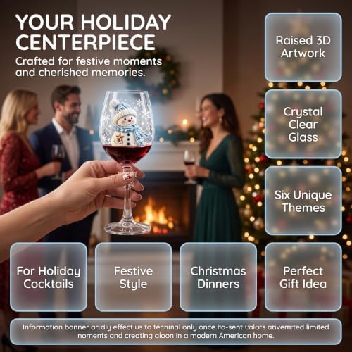 Christmas Wine Glass Collection Gift Box Set, Christmas Wine Glasses, Raised Holiday Goblet with Snowflake Decor, Festive Glassware, Wines & Cocktails, Holiday Party & Table Decor (B)