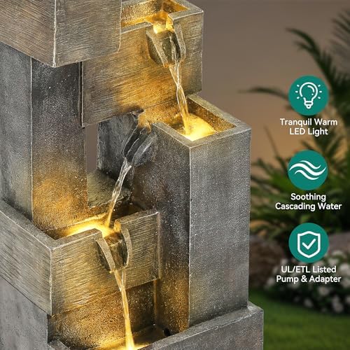 AUTODAYA 32.5" 5-Tier Outdoor Water Fountain LED Cascading Waterfall