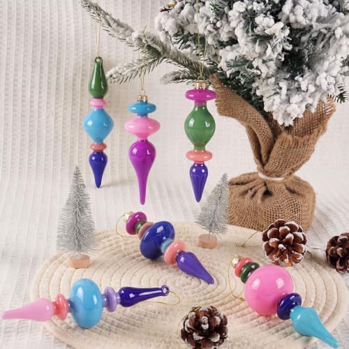 Soulchen 6 Pcs Vintage Glass Finial Christmas Ornaments Retro 6-6.8 Inch