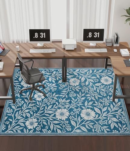 chakme Office Chair Mat for Hardwood Floor, 72"x48" Easy Glide Computer Desk Mat Protector for Rolling Chair Under Desk Rug Nonslip Backing, Machine Wash, (Blue Flowers)