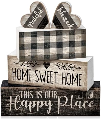 Moucuny 4 Pcs Farmhouse Table Decoration Home Sweet Home Wooden Block Signs