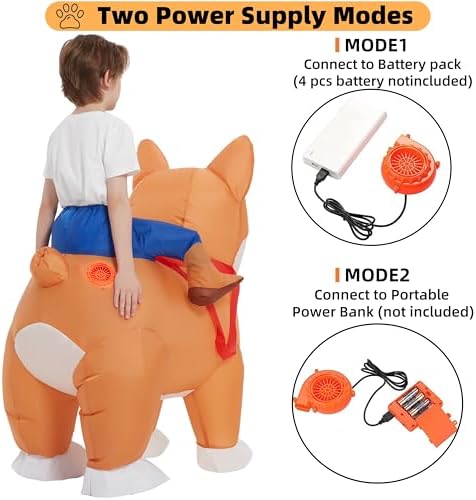 JINSTABAG Inflatable Costume for Kids Deluxe Funny Air Blow Up Dog Costume for Boys Girls Halloween Party with LED Light Cosplay [3.9ft-4.9ft]