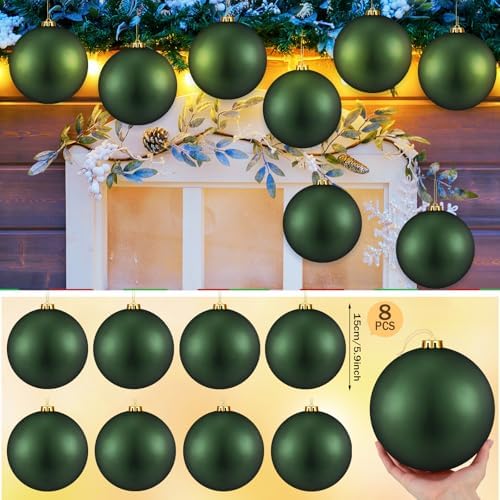 Wettarn 8 Pcs 6" Green Christmas Tree Plastic Ball Ornaments