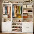 Closet System with 3 Sets, 6–15 FT Closet Organizer System with 6 Drawers, 9 Shelves & 5 Rods, Walk-In Modular Closet System, Custom Built-In Closet Kit, White