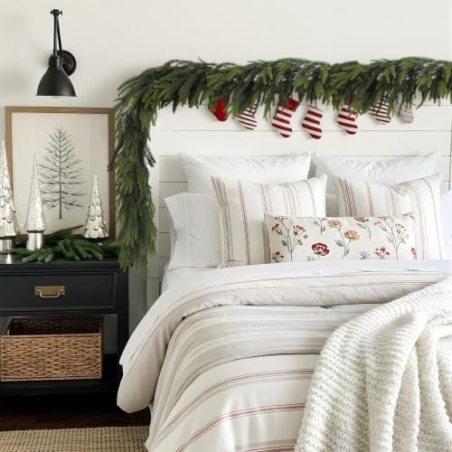 N&T NIETING 9FT Christmas Norfolk Pine Garland Real Touch Artificial Greenery Garlands Faux Winter Garland for Mantle Fireplace Table Stair Front Door Indoor Outdoor Holiday Xmas Decorations (1 Pcs)