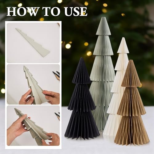 SUNBEUTY 8PCS Paper Christmas Trees, Neutral Honeycomb Christmas Tree, 3D Paper Trees, Christmas Tree Table Centerpieces for Home Xmas Tabletop Holiday Decor (Brown Black White Gray