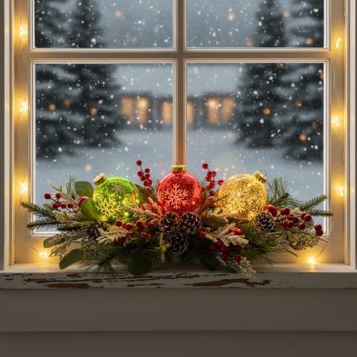 Svndlyn Lighted Christmas Centerpiece with 3 Snowflake Ball Ornaments