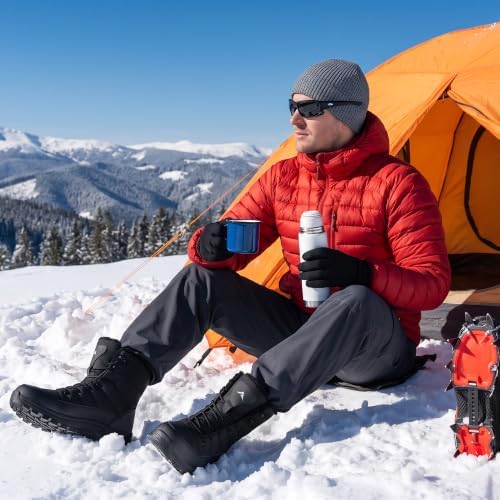HARENCE Winter Snow Boots for Men: Comfortable Warm Fur Lined Boot Non Slip Waterproof Mid Calf Booties for Outdoor Hiking