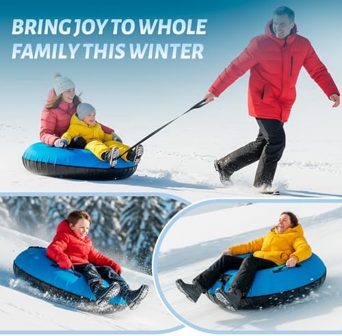 Snow Tube Heavy Duty, 44" Snow Tube for Sledding, Snow Tubes for Adults with Premium Canvas Cover Thickened Bottom, Inflatable Snow Tubes Towable Sledding Tube for Boys Teens, Blue