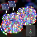 KNONEW Solar Rope Lights Outdoor 2 Packs Total 600LED 100FT Solar String Light Outside Waterproof with 8 Modes Clear Thin Tube for Pool Patio Garden Fence Camping Yard Deck Trampoline（Multicolor）