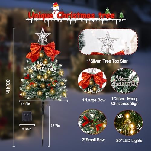 Christmas Tree Solar Pathway Lights Outdoor Decor, 8 Pack, Snowy