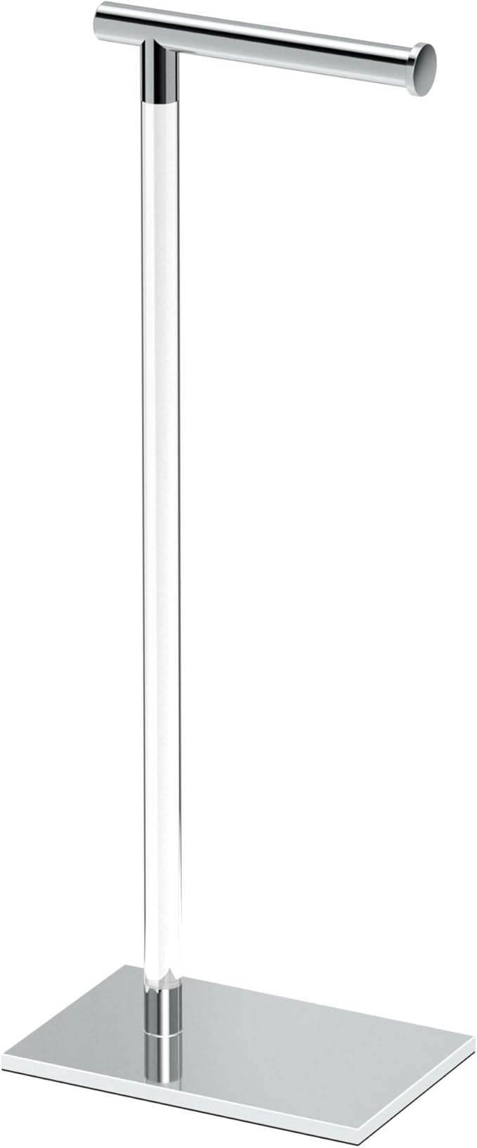 Gatco 1331C Modern Rectangle Base Freestanding Toilet Paper Holder, Chrome/Acrylic, Weighted Base Bathroom Tissue Stand 22.25"