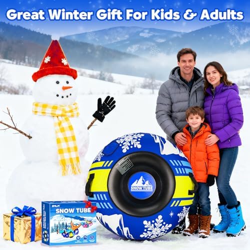 ZMLM Snow Tubes for Sledding Heavy Duty - Inflatable Snow Tube with Premium Canvas Cover for Kids Adults,Towable Snow Sled Thickened Bottom Winter Gift Outdoor Fun Toys