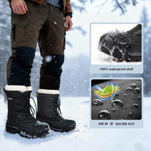 Mens Snow Boots, -40°F Waterproof Insulated Winter Boots For Men