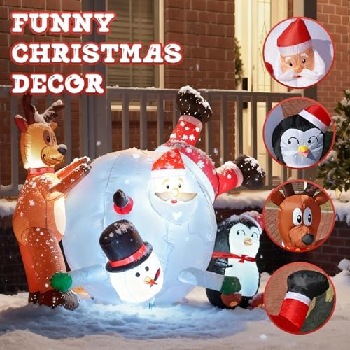 6FT Inflatable Santa Snowball Scene with LED Lights for Yard